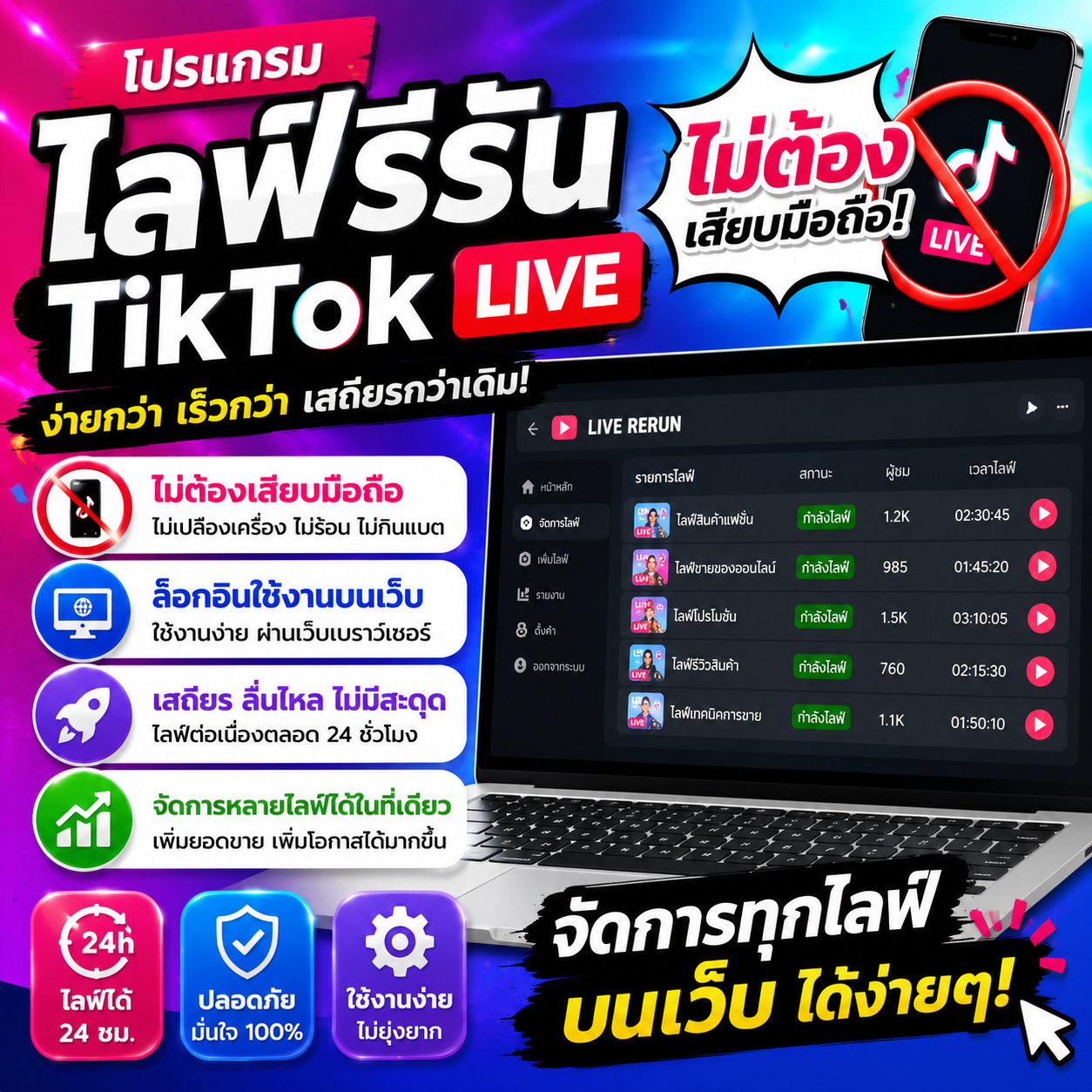 ไลฟ์รีรัน Tiktok ผ่านคอมพิวเตอร์